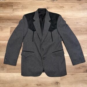 Circle S Western Blazer Mens 46R Gray Black Yoke Two Button Sport Coat USA Made